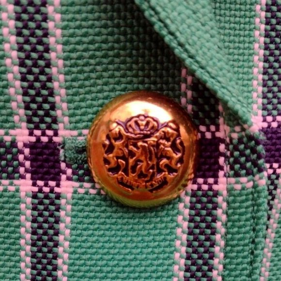 Smythe Kelly Green Plaid Puff Sleeve Blazer Cotton Size 6 - Picture 7 of 9